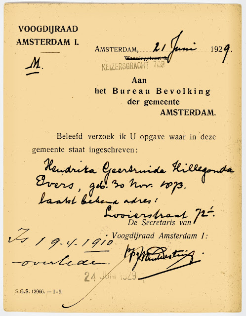 Adresaanvraag van Voogdijraad Amsterdam, 1929