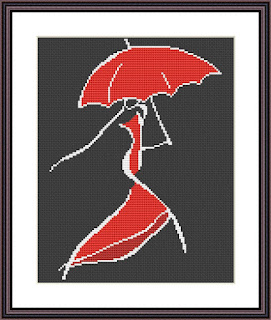 Rainy lady cross stitch design Romantic embroidery pattern - Tango Stitch