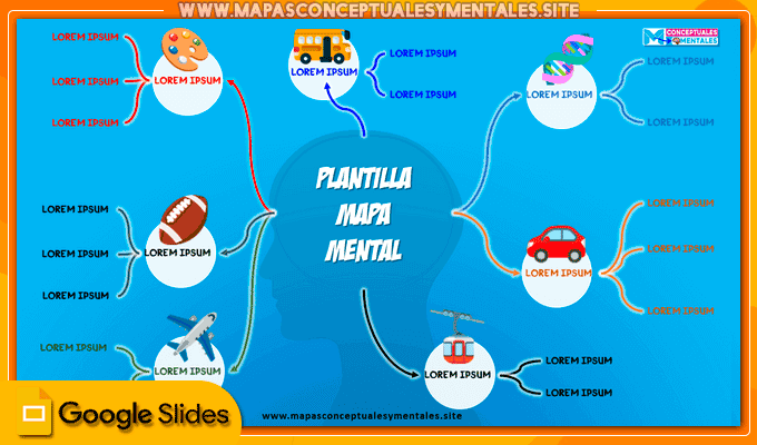 Plantilla Google Slides de mapa mental con silueta azul