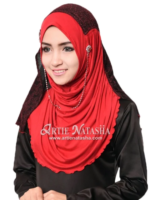 tudung instant Aidiladha desain Natasha LadyDiyana moss crepe lycra corak kerongsang