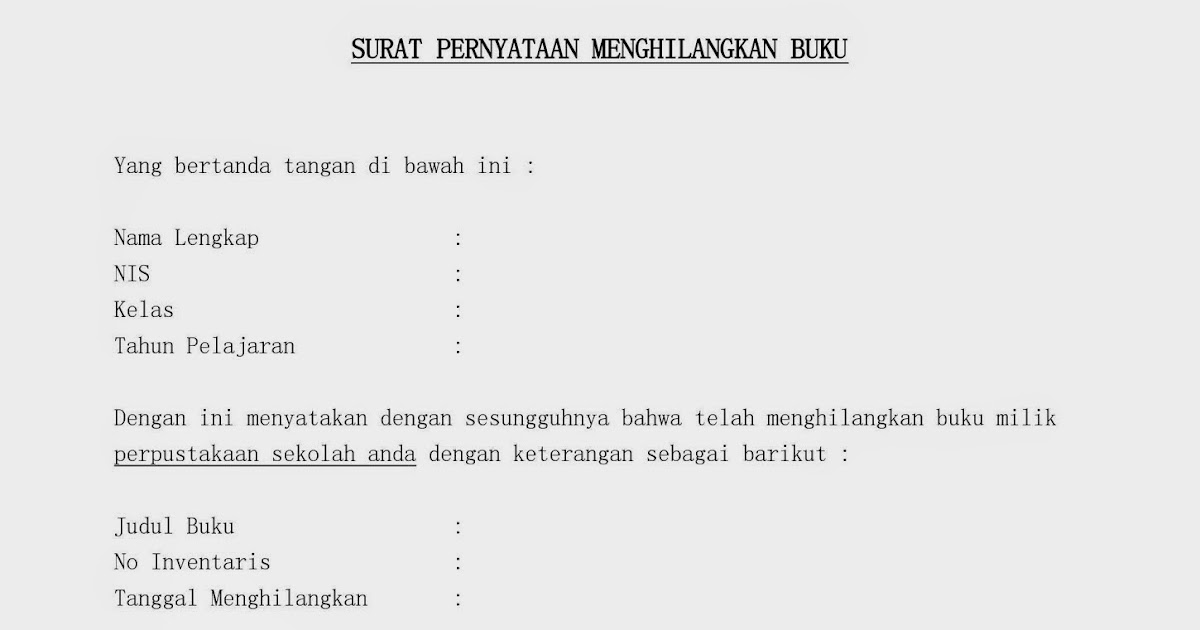 Contoh Surat Pernyataan Menghilangkan Buku Perpustakaan 