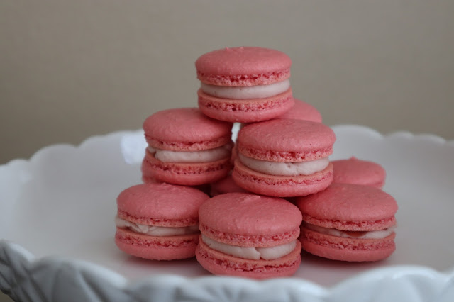 Finished strawberry macarons following Duchess Bake Shop's recipe.