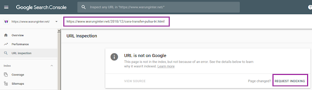 Request indexing di google search console