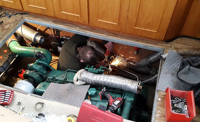 Photo of the new Webasto heater being fitted in February 2017