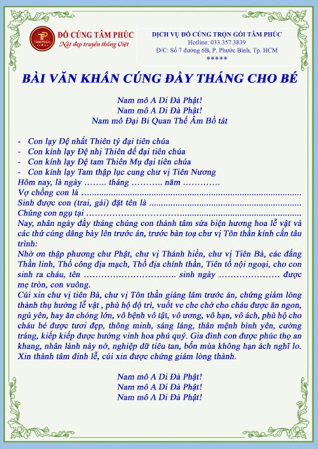 văn khấn cúng đầy tháng