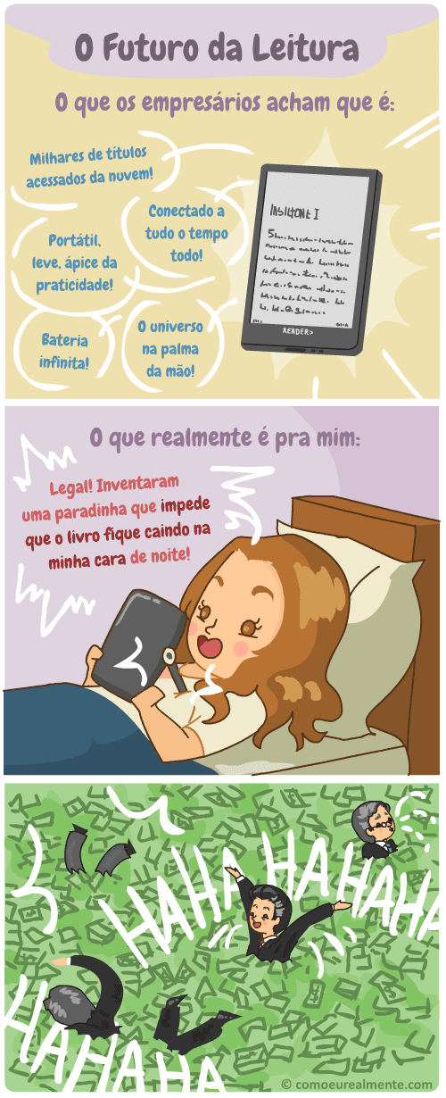 O futuro da leitura seria um aparato pra fazer com que o livro pare de cair na minha cara enquanto estou lendo a noite