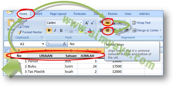  Ketika menciptakan tabel dengan Microsoft Excel kita memakai header  tabel Ahli Matematika Cara Mengatur Text Alignment Vertikal dan Horizontal di Microsoft Excel