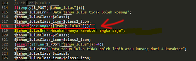 baris script yang membuat function error