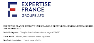 Offre d'emploi : Expertise France recrute un(e) chargé(e) de suivi-évaluation-redevabilité-apprentissage