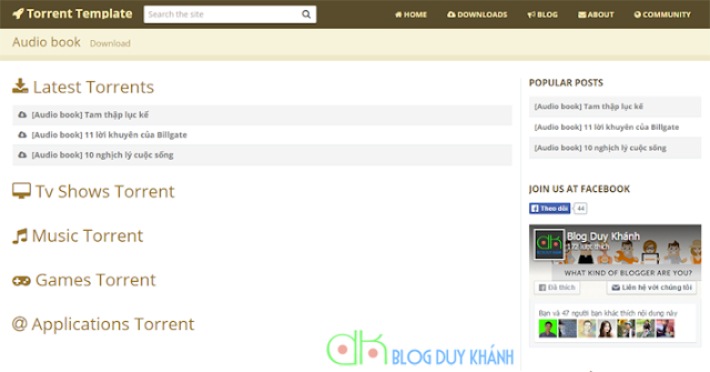 Template Torrentism làm trang download đơn giản cho blogspot