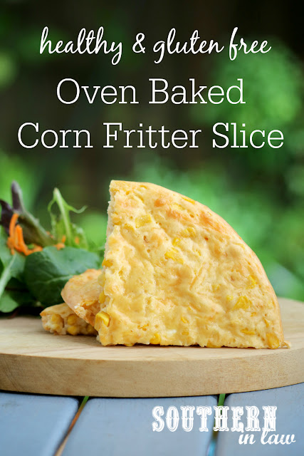 Easy Oven Baked Corn Fritter Slice Recipe - low fat, gluten free, healthy, kid friendly, clean eating recipe, vegetarian, side dishes, lunch, dinner, nut free, high protein recipe