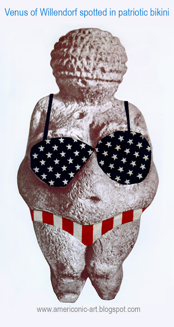 Venus of Willendorf in a patriotic bikini