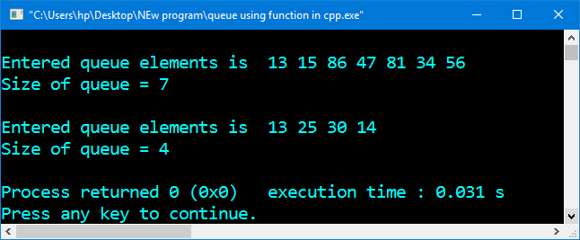 Program in C and C++ to implement queue Using Array . Second Method