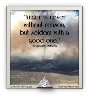 "Anger is never without reason,  but seldom with a good one." Benjamin Franklin (Fire whirl picture taken from the air)