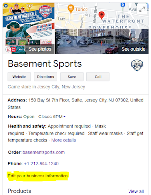 Basement Sports Google My Business Profile