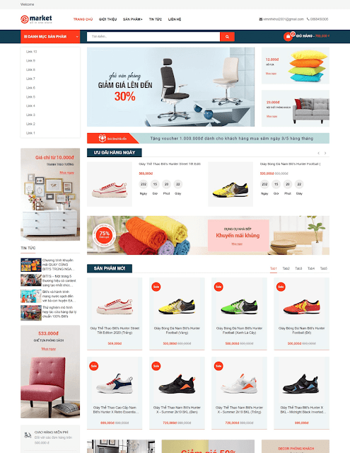 Template blogspot bán hàng Emarket