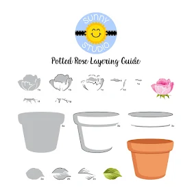 Sunny Studio Blog: Layered Potted Rose Terracotta Pot & Rosebud Stamp Color Layering Guide