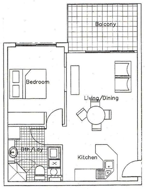 1 Bedroom Efficiency Apartment Plans