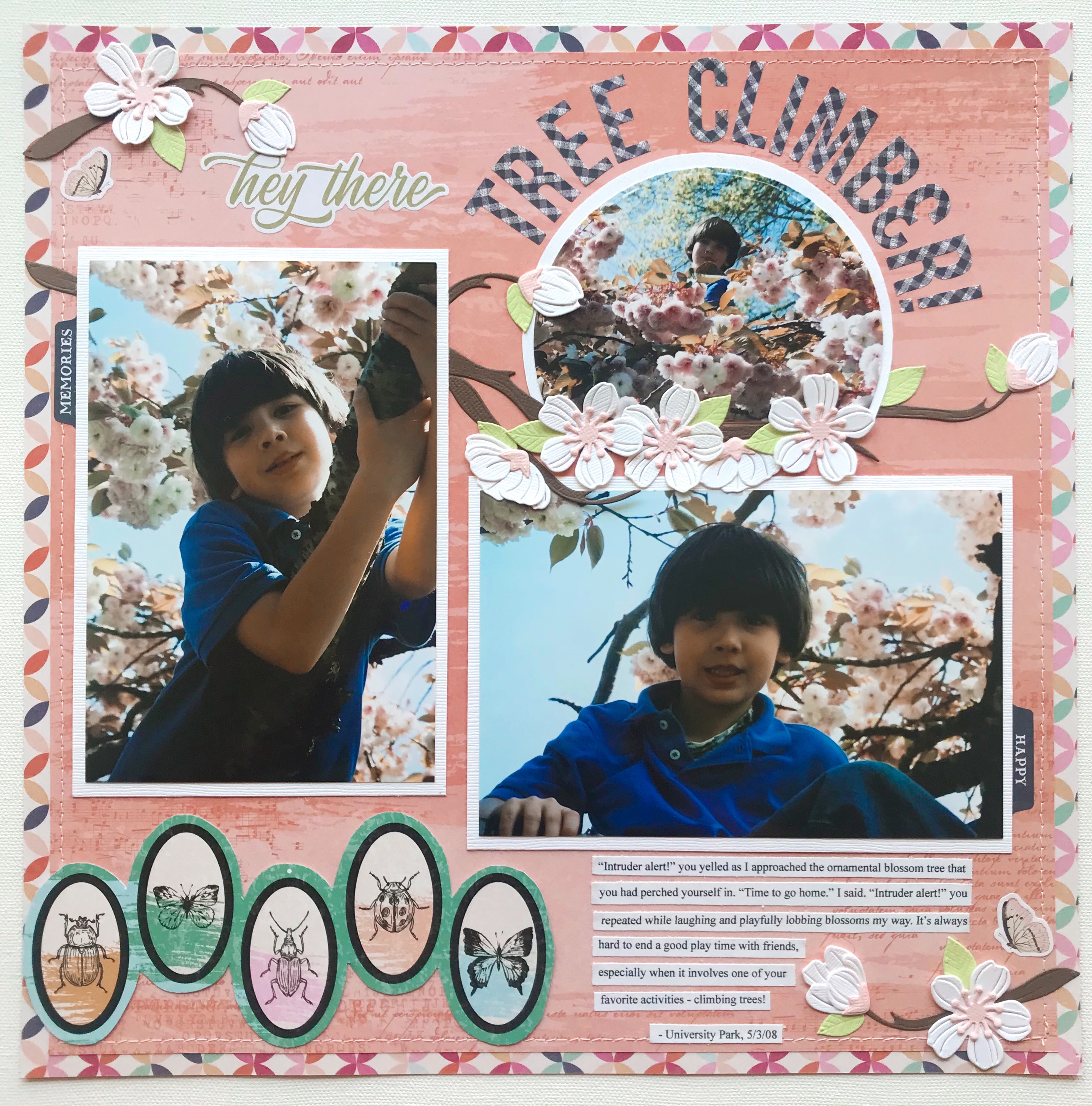 Under The Plum Blossom Tree, Hey There Tree Climber! scrapbook page by June Anderson