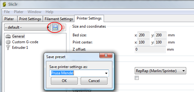 Сохранение профиля Slic3r