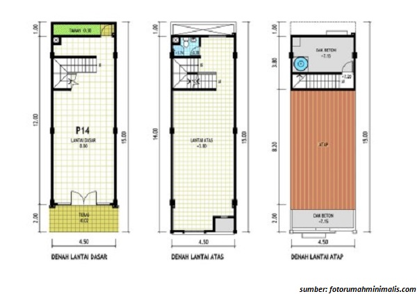 14 Denah Rumah Ukuran 4x8 Meter Simple Dan Minimalis