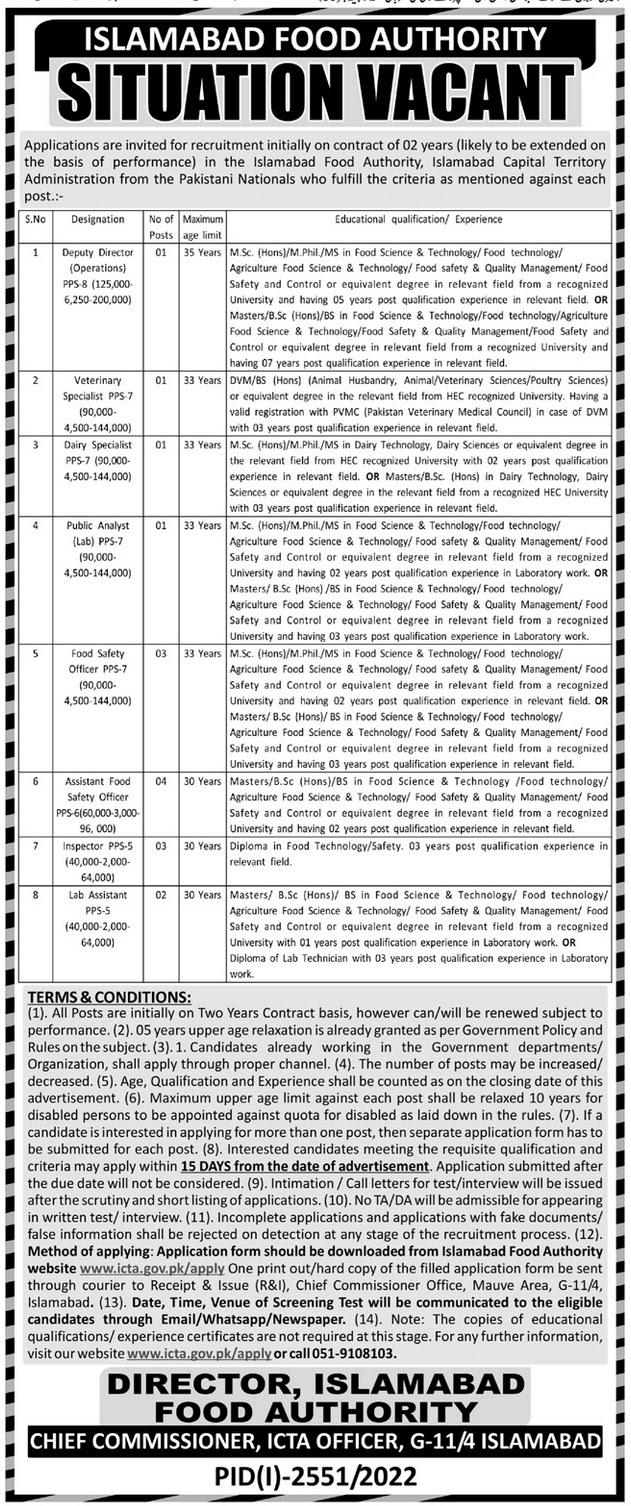 Islamabad Food Authority Jobs 2022 - www.icta.gov.pk/apply Download Job Application Form