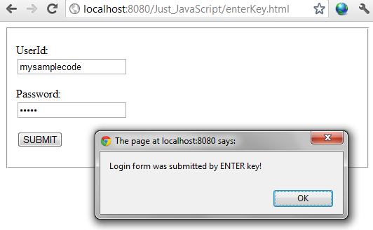 JavaScript ENTER key example