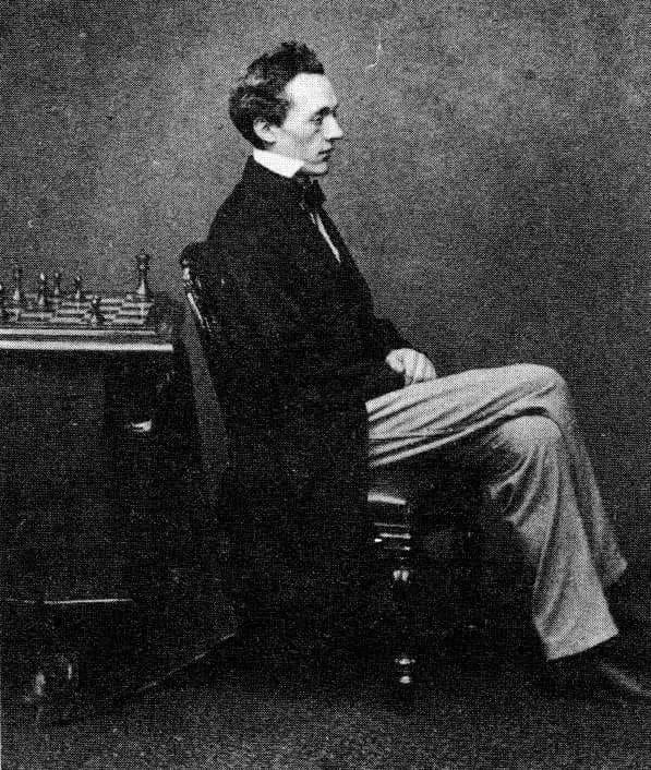 Paul Morphy jugando 8 partidas a ciegas en el Café de la Regence (Paris) -  Le Monde Illustré, 16.10.1856