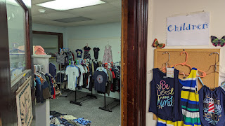 a room with children's clothing