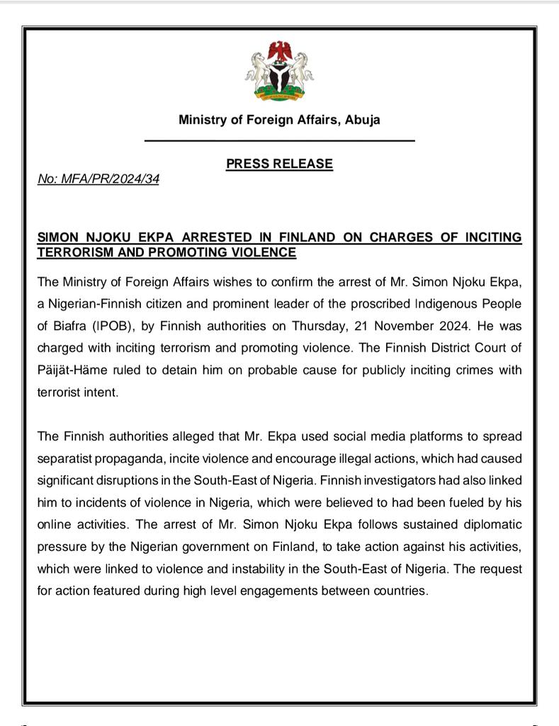 Ministry of Foreign Affairs (MFA), Nigeria