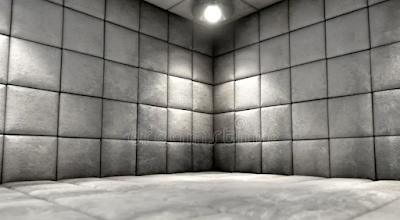 A photograph of a padded cell