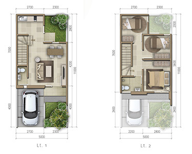 Denah rumah minimalis  ukuran  5x11 meter 3 kamar  tidur 2 lantai tampak depan 1000 Inspirasi 