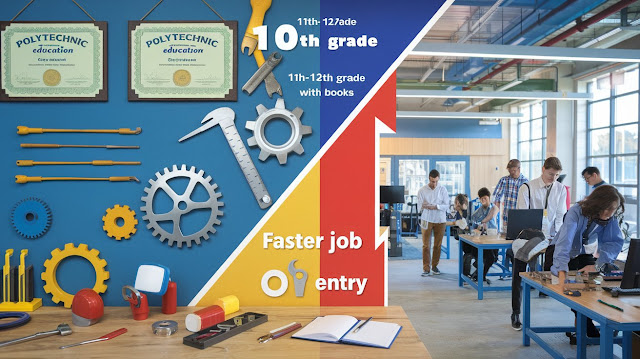 The article "Why Choose Polytechnic After 10th: A Complete Guide" explains why enrolling in a polytechnic course after 10th grade can be a beneficial option for students. Polytechnic programs are diploma-based courses that offer hands-on training in technical fields like engineering and IT, enabling students to enter the workforce earlier compared to the traditional education route of completing 12th grade and then pursuing a degree. Key advantages include shorter course duration, practical learning, early job opportunities, and lower costs. The article contrasts polytechnic with traditional schooling, highlighting its specialized, industry-focused curriculum, and discusses the scope for further studies, like entering a B.Tech program through lateral entry. It also touches on potential challenges, such as societal stigma around diploma education, but emphasizes the growing demand for skilled professionals in today’s job market.