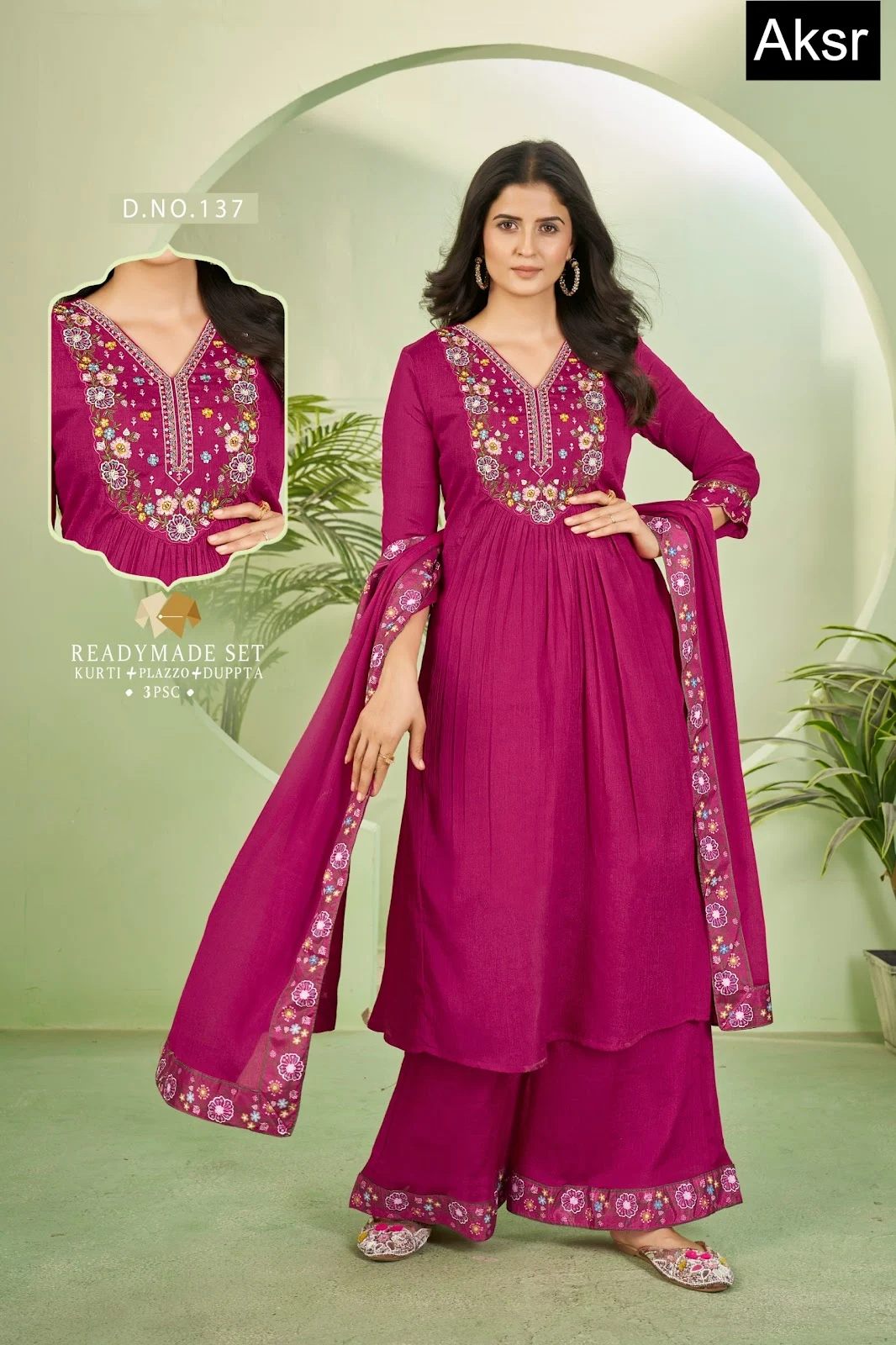 Design 137-140 Aksr Chinon Readymade Plazzo Style Suits