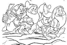 Dibujo de los enanos o enanitos de Blancanieves (Tontín, Tímido, Estornudo y Dormilón) para colorear pintar e imprimir