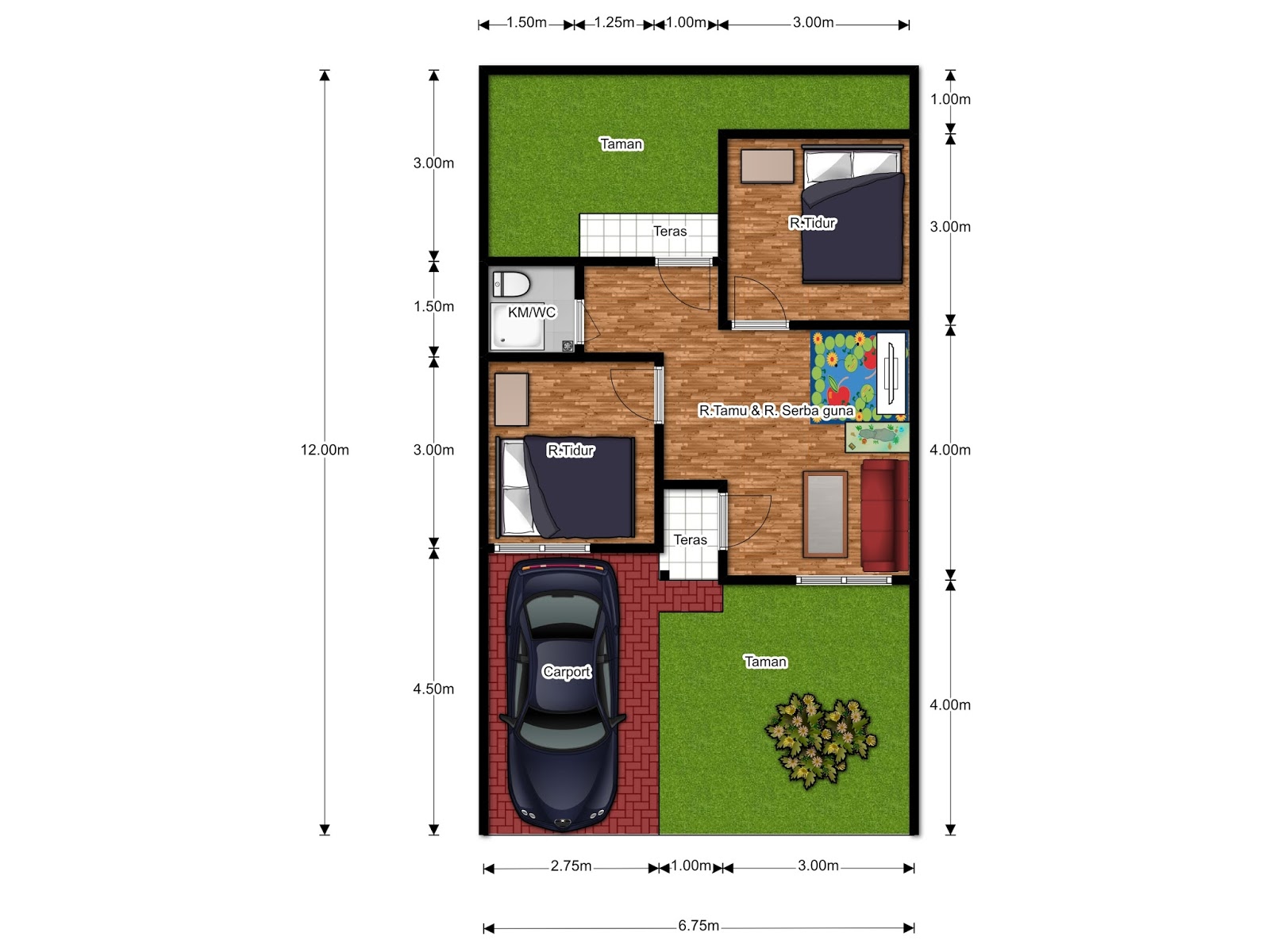 Denah Rumah Type 45 100 Huniankini