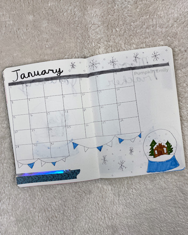 A journal calendar spread for the month of January.