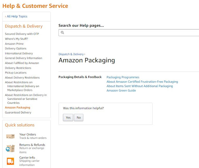 Excess packaging and what you can do about it: The search for a feedback option at Amazon.