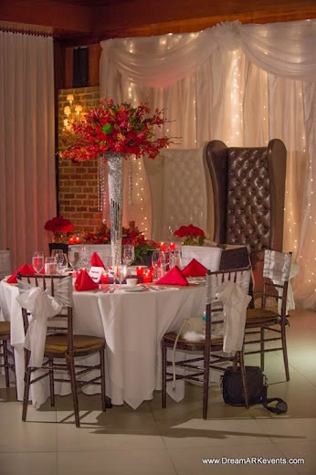  Red and white wedding reception tall centerpiece