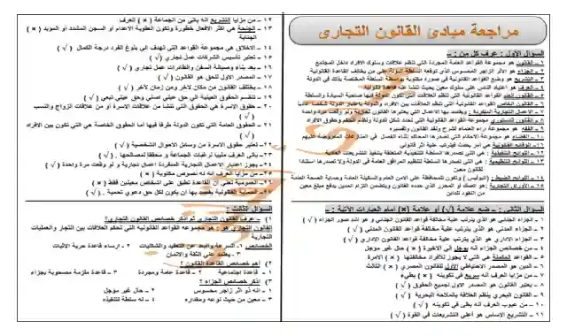 مراجعة ليلة الامتحان فى مبادئ القانون التجارى للصف الاول الثانوى التجارى الترم الاول ٢٠٢١