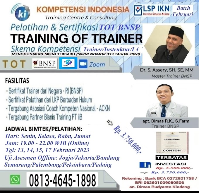 WA.0813-4645-1898 | Training Of Trainer Level 4 BNSP RI (Trainer BNSP) 13 Februari 2023