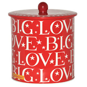 red biscuit bin that says Big Love