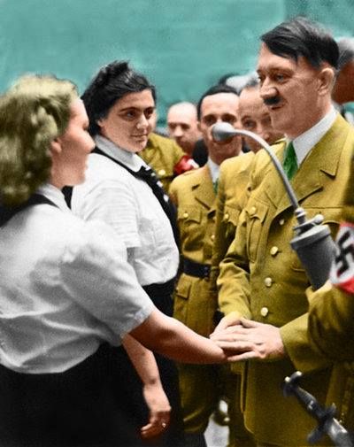 Hitler and BDM girls Color photo World war II worldwartwo.filminspector.com