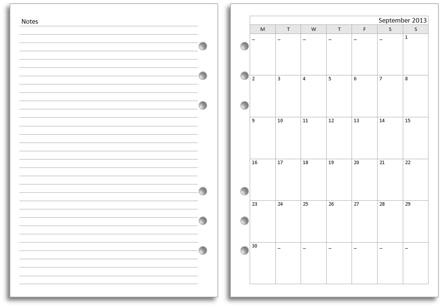 journal word paper format Filofax free  A5 Month diary  for Views download layout New Philofaxy: