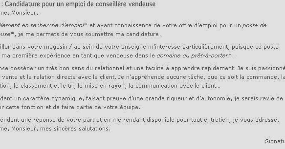 LETTRE de MOTIVATION VENDEUSE Débutant - lettre de 