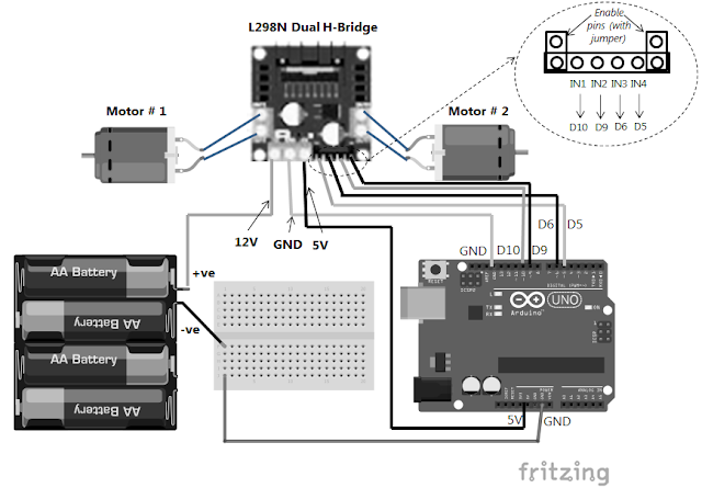 Interfacing L298N Dual H-bridge with Arduino Uno
