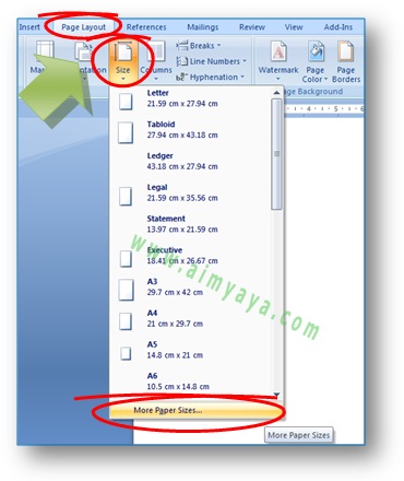 gambar: cara mengatur / merubah ukuran kertas di Microsoft Word 2007