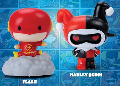 Burger King Justice League Toys 2021 Flash Toy and harley Quinn toy closeup view