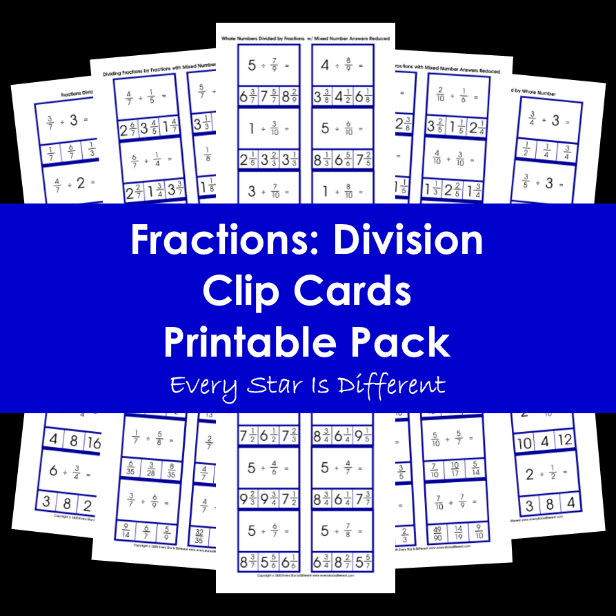 Fractions division clip cards