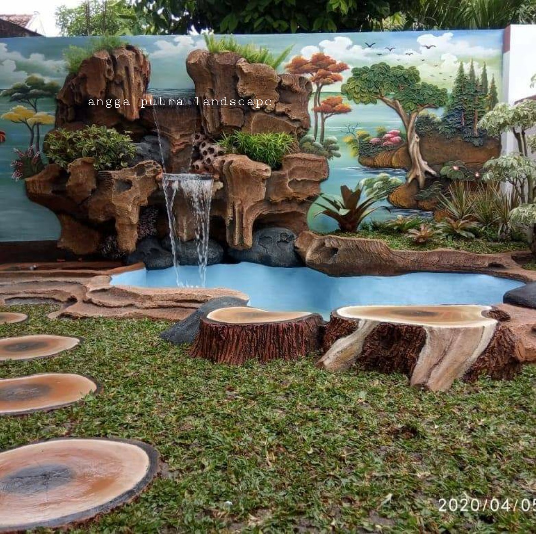 Jasa pembuatan dekorasi kolam tebing,dekorasi relief air terjun sidoarjo